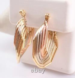Unique Vintage Twisted Hoops Estate Tri Color Earrings 14K Tri-Tone Gold Plated