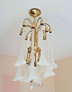 Venini Lilies Chandelier. Gold Plated Metal Structure. 1960
