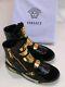 Versace Medusa Sneakers Gold Plate Black Leather High-top Sneakers Boots Rare