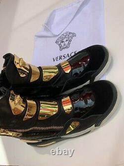 Versace Medusa Sneakers Gold Plate Black Leather High-Top Sneakers Boots RARE