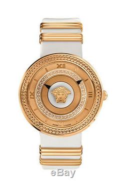 Versace Women's VLC040014 V-METAL ICON Gold IP Steel White Leather Wristwatch