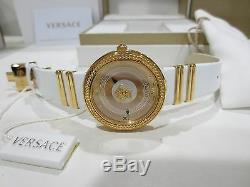 Versace Women's VLC040014 V-METAL ICON Gold IP Steel White Leather Wristwatch