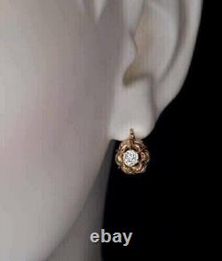 Vintage 1.20Ct Round Cut Simulated Diamond Drop Earring 14K Yellow Gold Plated