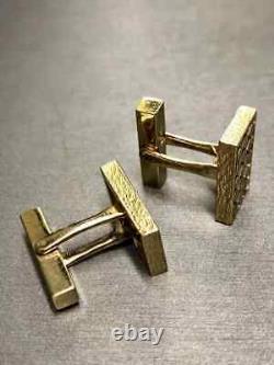 Vintage 14K Yellow Gold FN TIFFANY & CO Diamond Pattern Rectangular Cufflinks