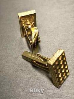 Vintage 14K Yellow Gold FN TIFFANY & CO Diamond Pattern Rectangular Cufflinks