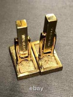 Vintage 14K Yellow Gold FN TIFFANY & CO Diamond Pattern Rectangular Cufflinks