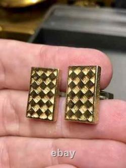 Vintage 14K Yellow Gold FN TIFFANY & CO Diamond Pattern Rectangular Cufflinks