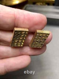 Vintage 14K Yellow Gold FN TIFFANY & CO Diamond Pattern Rectangular Cufflinks