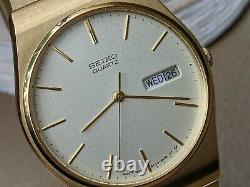 Vintage 1992 Gold-Plated Seiko Day-Date withMint Dial, Orig Bracelet, 5Y23 Mvmt, Runs