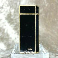 Vintage Authentic Cartier Gas Lighter Short Pentagon Black Lacquer Gold Plated