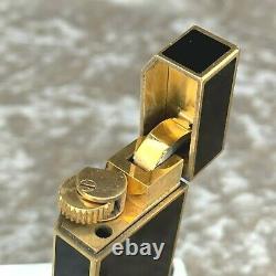 Vintage Authentic Cartier Gas Lighter Short Pentagon Black Lacquer Gold Plated
