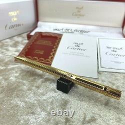 Vintage Authentic must de Cartier Ballpoint Godron Gold Plated withBox&Papers(NEW)