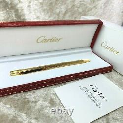 Vintage Authentic must de Cartier Ballpoint Pen 18K Gold Plated Godron with Case