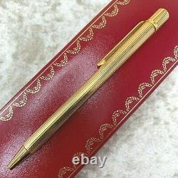 Vintage Authentic must de Cartier Ballpoint Pen 18K Gold Plated Godron with Case