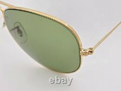 Vintage B&L Ray Ban Bausch & Lomb Gold Aviator RB3 Green 58mm withCase