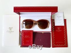 Vintage CARTIER MALMAISON sunglasses gold plated rose wood bubinga 56/19 LARGE