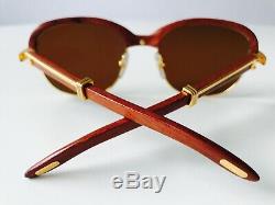 Vintage CARTIER MALMAISON sunglasses gold plated rose wood bubinga 56/19 LARGE