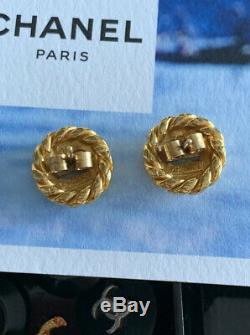 Vintage CHANEL Interlocking CC Button/Earrings Gold Plated