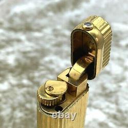 Vintage Cartier Gas Lighter 18K Gold Plated Body with 1P Diamond Godron No Box