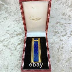 Vintage Cartier Gas Lighter Lapis Lazuli Oval 18K Gold Plated Finish with Case