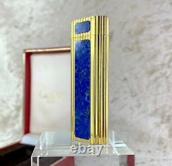 Vintage Cartier Gas Lighter Lapis Lazuli Oval 18K Gold Plated Finish with Case