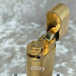 Vintage Cartier Lighter 18k Gold Plated Body Checkered Texture Authentic No Box