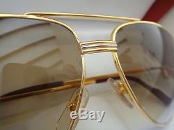 Vintage Cartier Vendome Medium 59mm Brown Lens Sunglasses France 18k Gold Plated