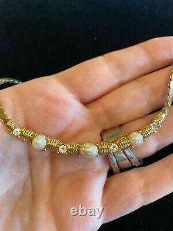 Vintage Christian Dior Gold Plated Pearl and Crystal Necklace