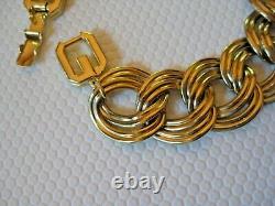 Vintage Givenchy Double Link Chain Bracelet Double G Logo Clasp Gold Plate 8