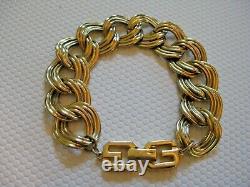 Vintage Givenchy Double Link Chain Bracelet Double G Logo Clasp Gold Plate 8
