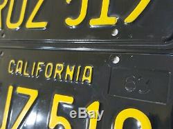Vintage Set'63 California Black Plates Metal License Plates Black & Gold