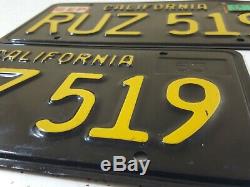 Vintage Set'63 California Black Plates Metal License Plates Black & Gold