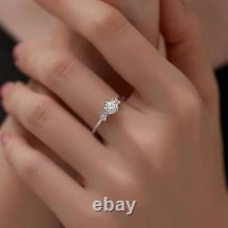 Vintage Solitaire 1.00 Ct Round Moissanite Engagement Ring 14K White Gold Plated
