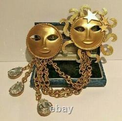 Vintage Sun Brooch, Joseff Jewellery, Gold Sun, Moon, Constellation Jewellery