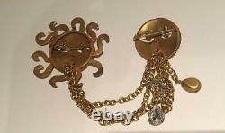 Vintage Sun Brooch, Joseff Jewellery, Gold Sun, Moon, Constellation Jewellery