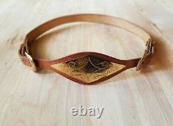 Vintage Tooled Leather Belt Double Buckle 1940s Gold Plated 28 S western