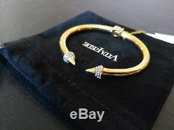 Vita Fede 24k Gold Plated Metal Mini Titan Crystal Hinged Cuff Bracelet SZ M