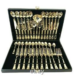 WM Rogers & Sons Enchanted Rose Service for 12 Gold Plated Flatware Set 51 piece