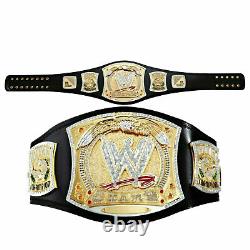 WWE CHAMPIONSHIP SPINNER TITLE BELT Gold Metal Brass Plated Belt leather Strap