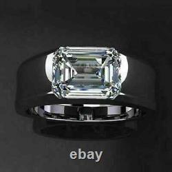 Wedding Men's Band Ring 2Ct Emerald Cut Simulated Diamond 14K White Gold Plated