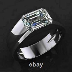 Wedding Men's Band Ring 2Ct Emerald Cut Simulated Diamond 14K White Gold Plated