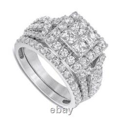 Wedding Ring Set Round & Princess Simulated Diamond 14k Gold Plated Sterling