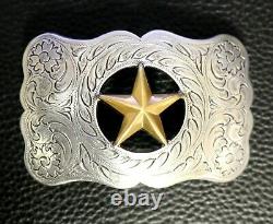 Western Cowboy Silver And Brass Plated Texas Ranger Star Trophy Belt Buckle New