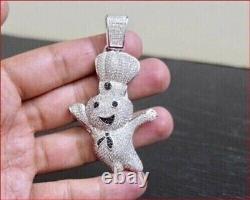 White Gold Plated 2.50Ct Round Cut Moissanite Doughboy Pave Pendant For Men's