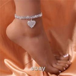 White Gold Plated 925 Silver 9 CT Cubic Zirconia Women's Pretty Heart Anklet