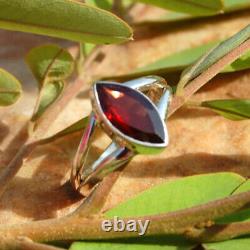 White Gold Plated Marquise Cut Red Garnet Solitaire Wedding Engagement Ring 1 Ct