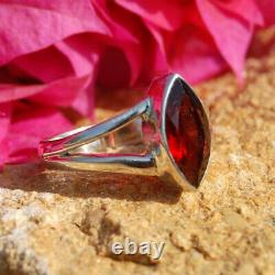 White Gold Plated Marquise Cut Red Garnet Solitaire Wedding Engagement Ring 1 Ct