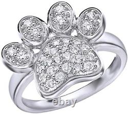 White Simulated Diamond Paw Print Ring in 14k White Gold Plated Sterling Silver