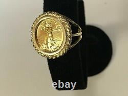 Without Stone LADY LIBERTY 20mm COIN Wedding Ring 14k Yellow Gold Plated