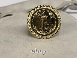 Without Stone LADY LIBERTY 20mm COIN Wedding Ring 14k Yellow Gold Plated